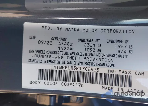 2024 Mazda Mazda3 2.5 S Carbon Edition z USA, uszkodzony, nr VIN JM1BPBLM5R1702935